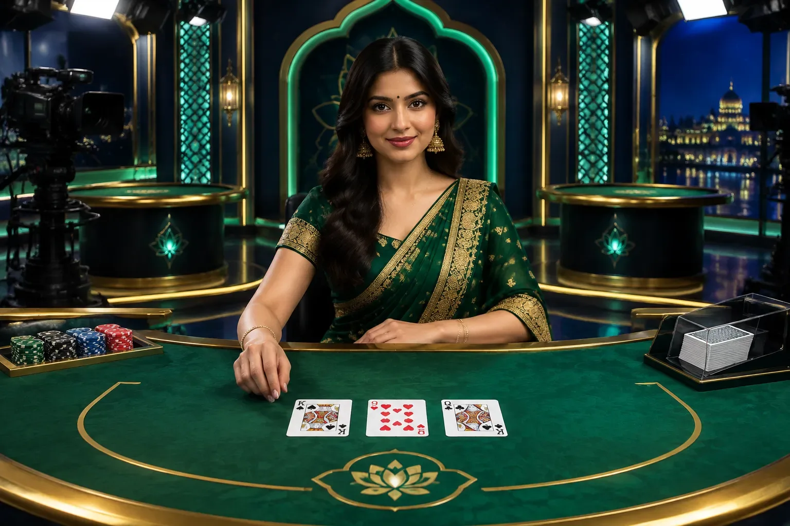 Live dealer Teen Patti table with real cards and dealer for online casino ID players